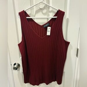 NWT Lane Bryant 26/28 Ribbed V-Neck Tank - Deep Wine Color